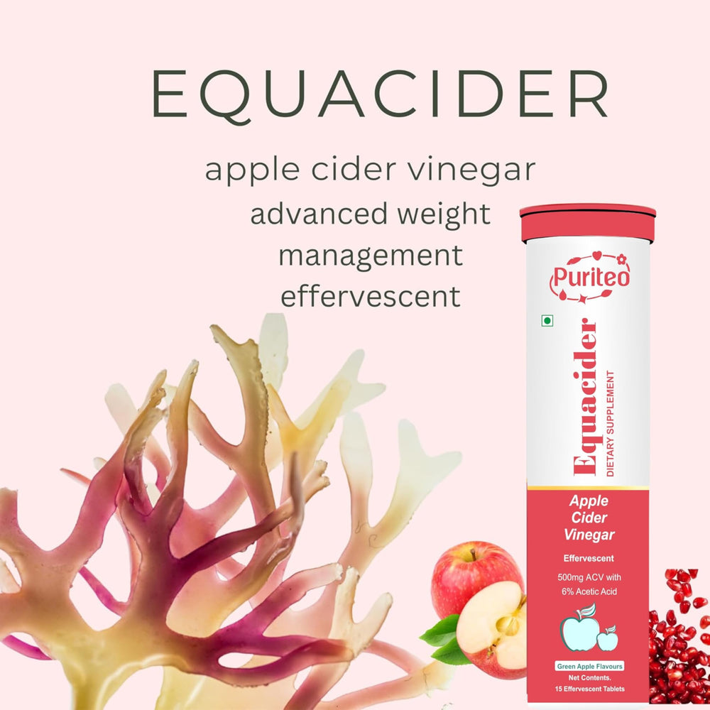 Puriteo Equacider label close-up highlights branding and dosage info.