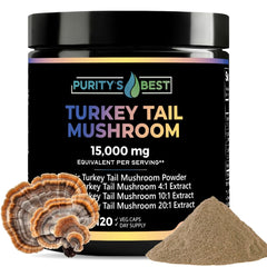 Purity’s Best Turkey Tail bottle front showing high-potency extract for immune support