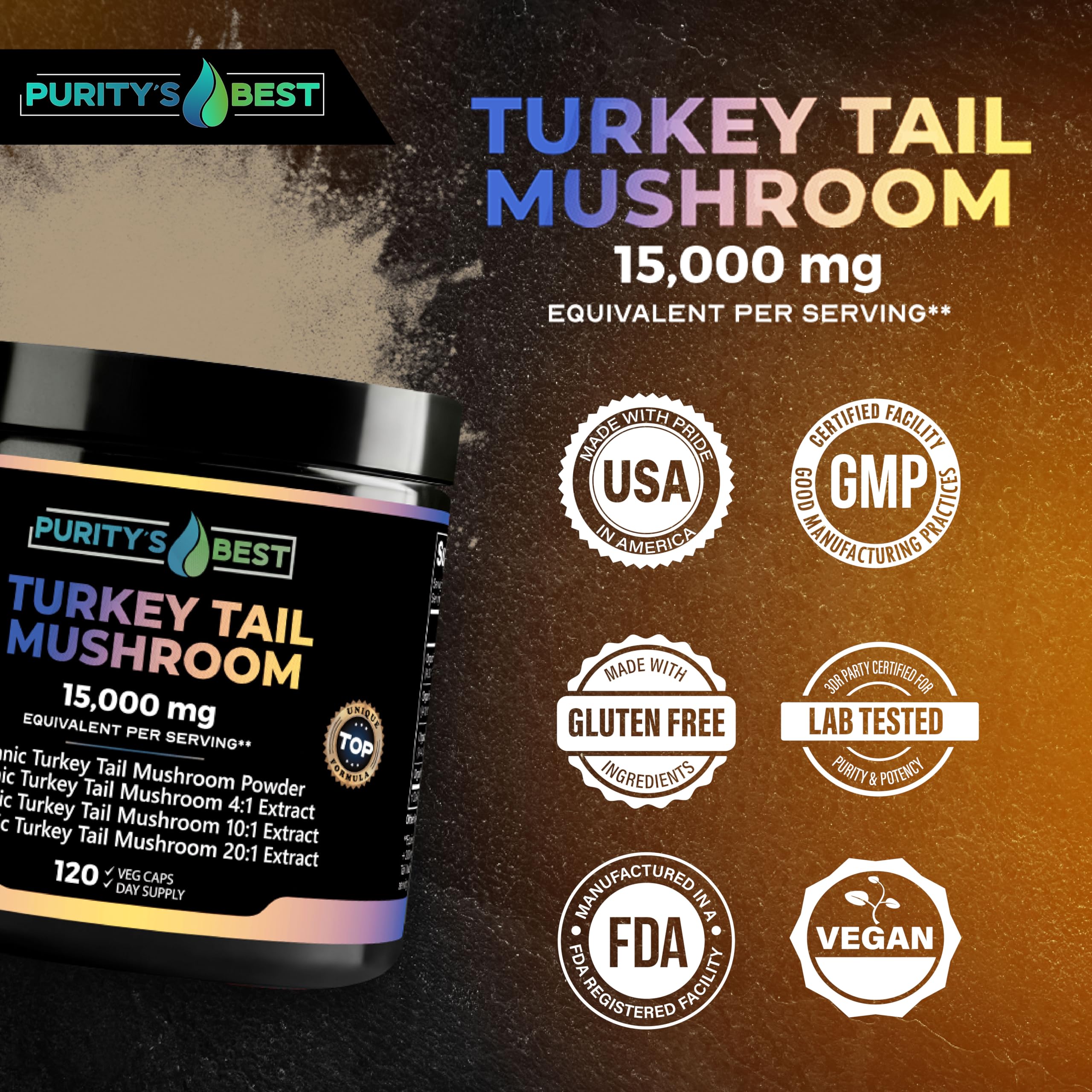 Purity’s Best Turkey Tail daily-use routine with glass of water