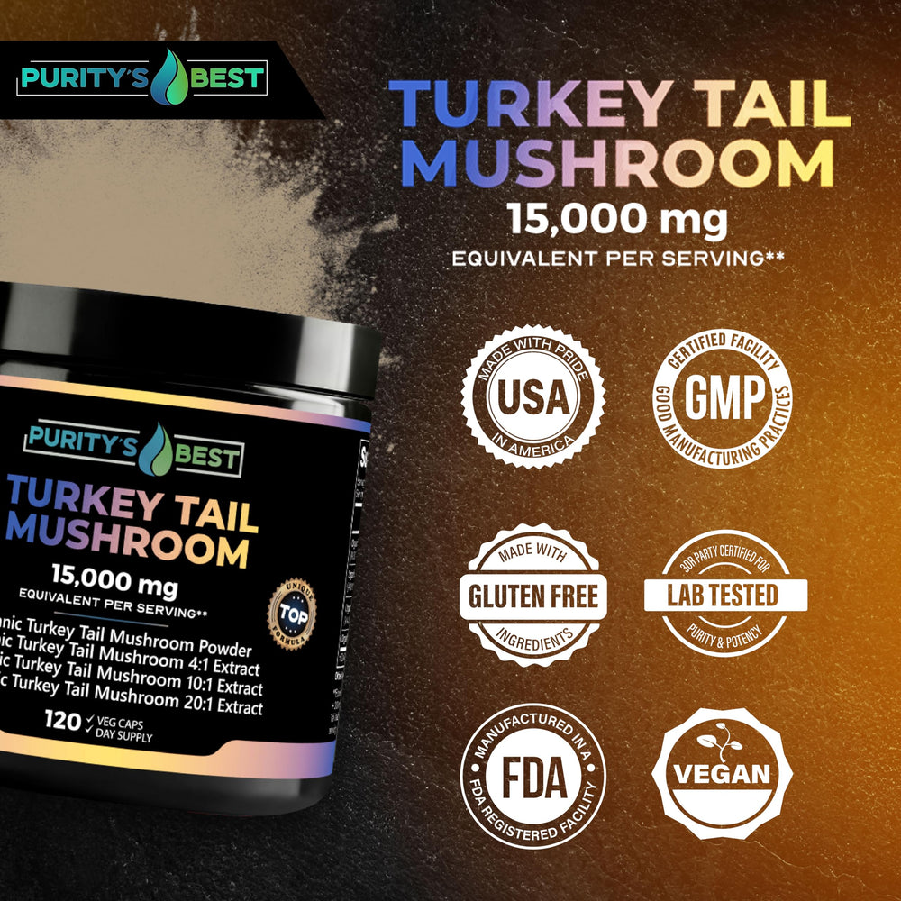 Purity’s Best Turkey Tail daily-use routine with glass of water