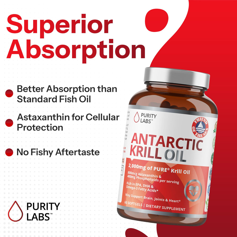 Purity Labs Antarctic Krill Oil softgel daily-use bottle for convenient regimen