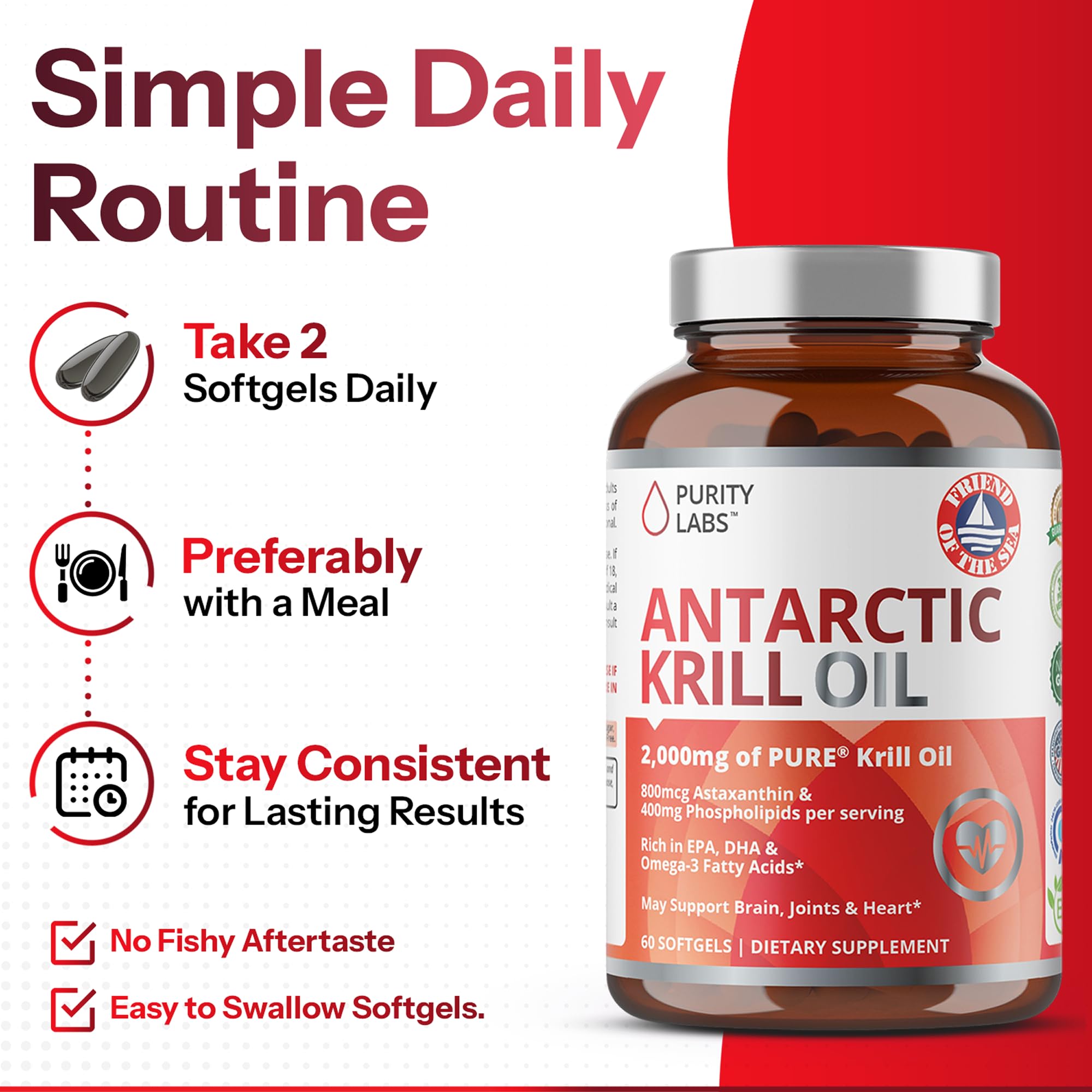 Purity Labs Antarctic Krill Oil label packaging with key specs