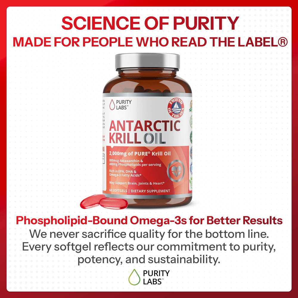 Purity Labs Antarctic Krill Oil produced in the USA signaling quality
