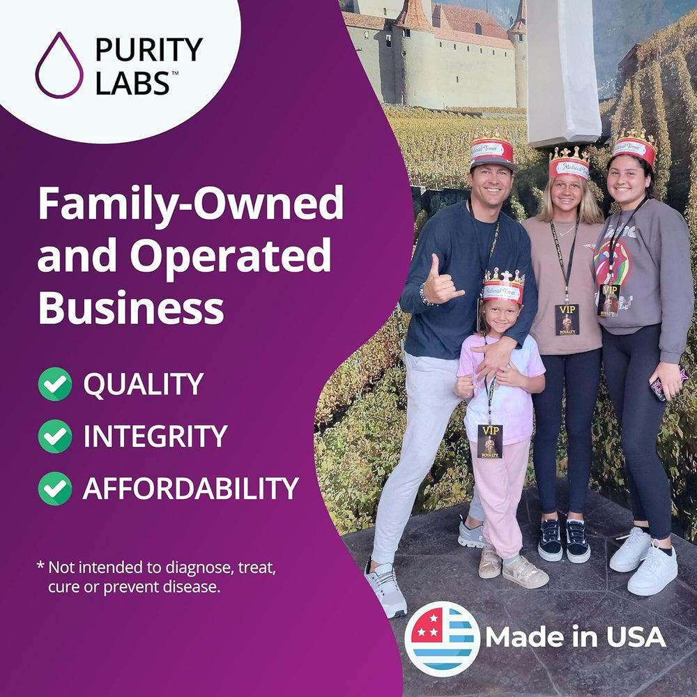 Purity Labs Natural antioxidants bottle conveying wellness focus.
