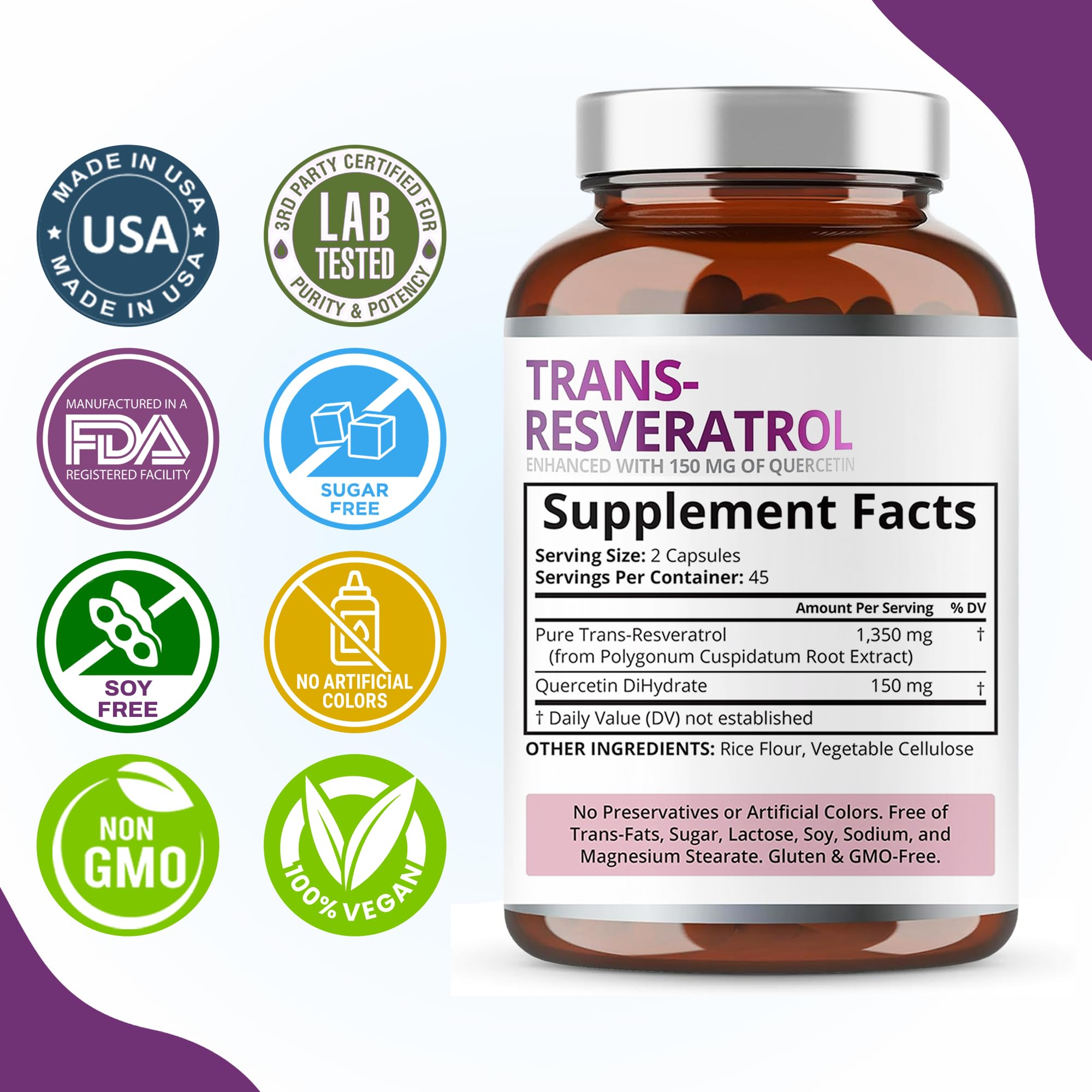 Purity Labs Vegan non-GMO ingredients label for clear nutrition information.