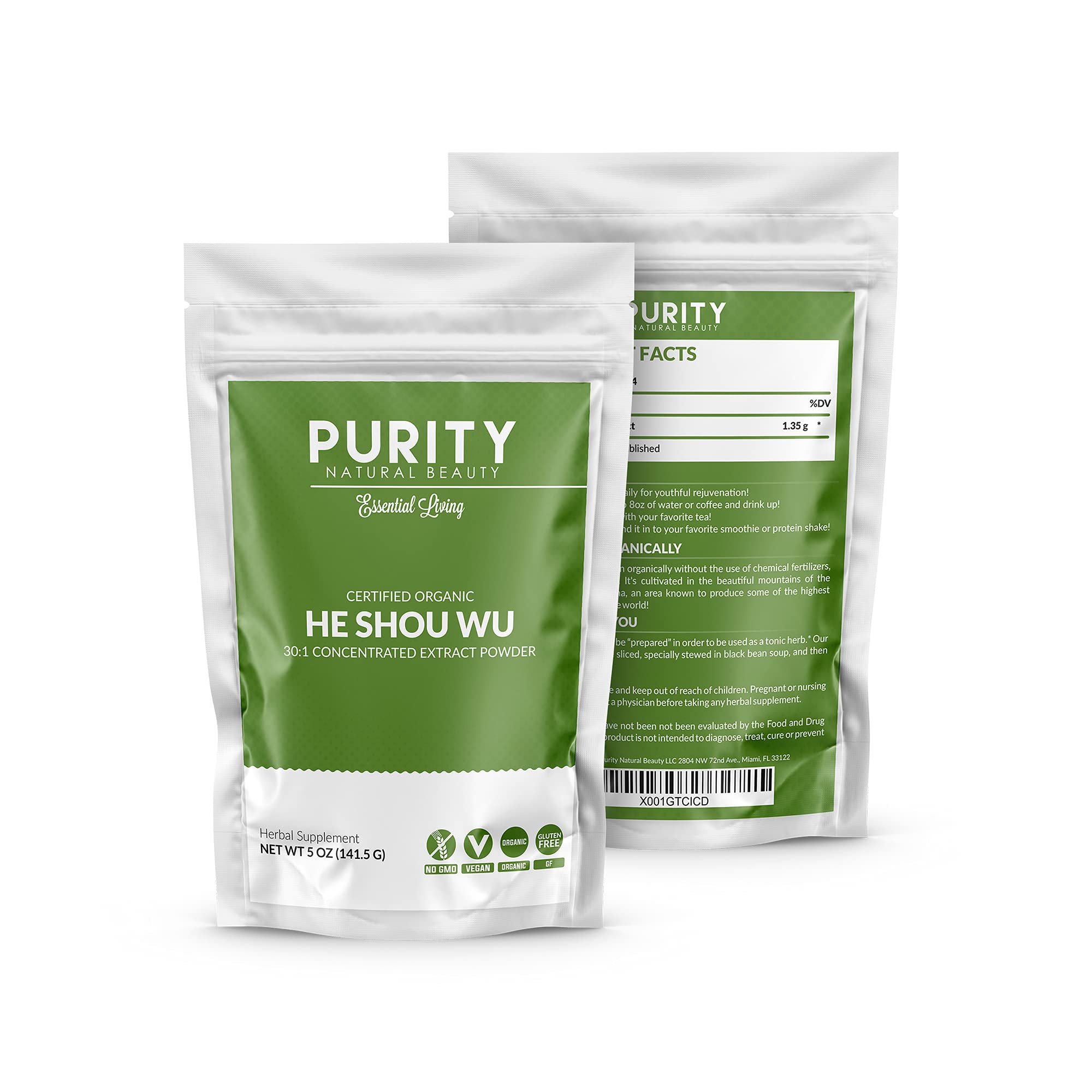 Purity Natural Beauty Fo-Ti seal bag ready for storage