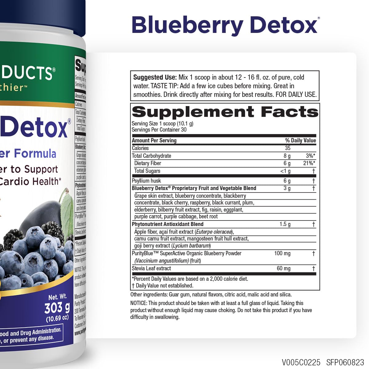 Purity Products Blueberry Detox being poured into a glass for easy mixing
