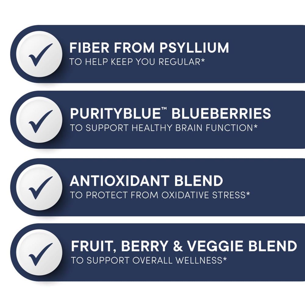 Purity Products Blueberry Detox in a glass with a refreshing blend
