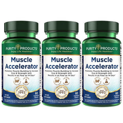 Purity Products Muscle Accelerator bottle front highlighting the patented blend for workout support