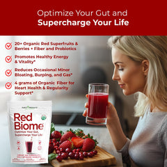 Purity Products Red Biome in glass with water illustrating easy daily mix.