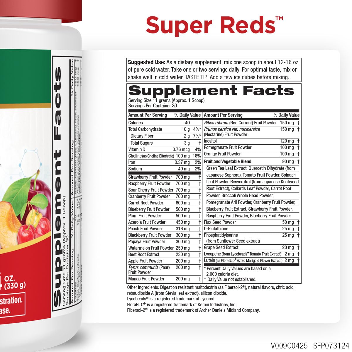 Purity Products Super Reds pour bottle shot showing quick mix with water.
