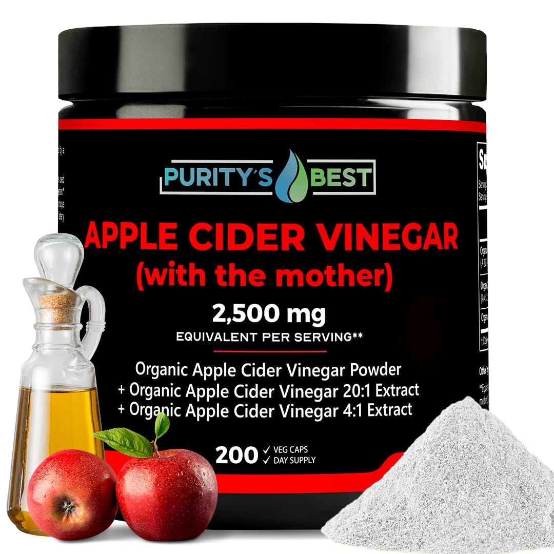 Purity's Best ACV The Mother bottle promoting daily wellness and convenient capsules.