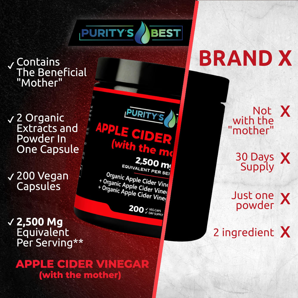 Label detail of Purity's Best ACV The Mother showing vegan and clean-label packaging.