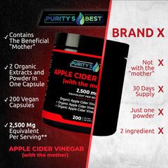 Label detail of Purity's Best ACV The Mother showing vegan and clean-label packaging.