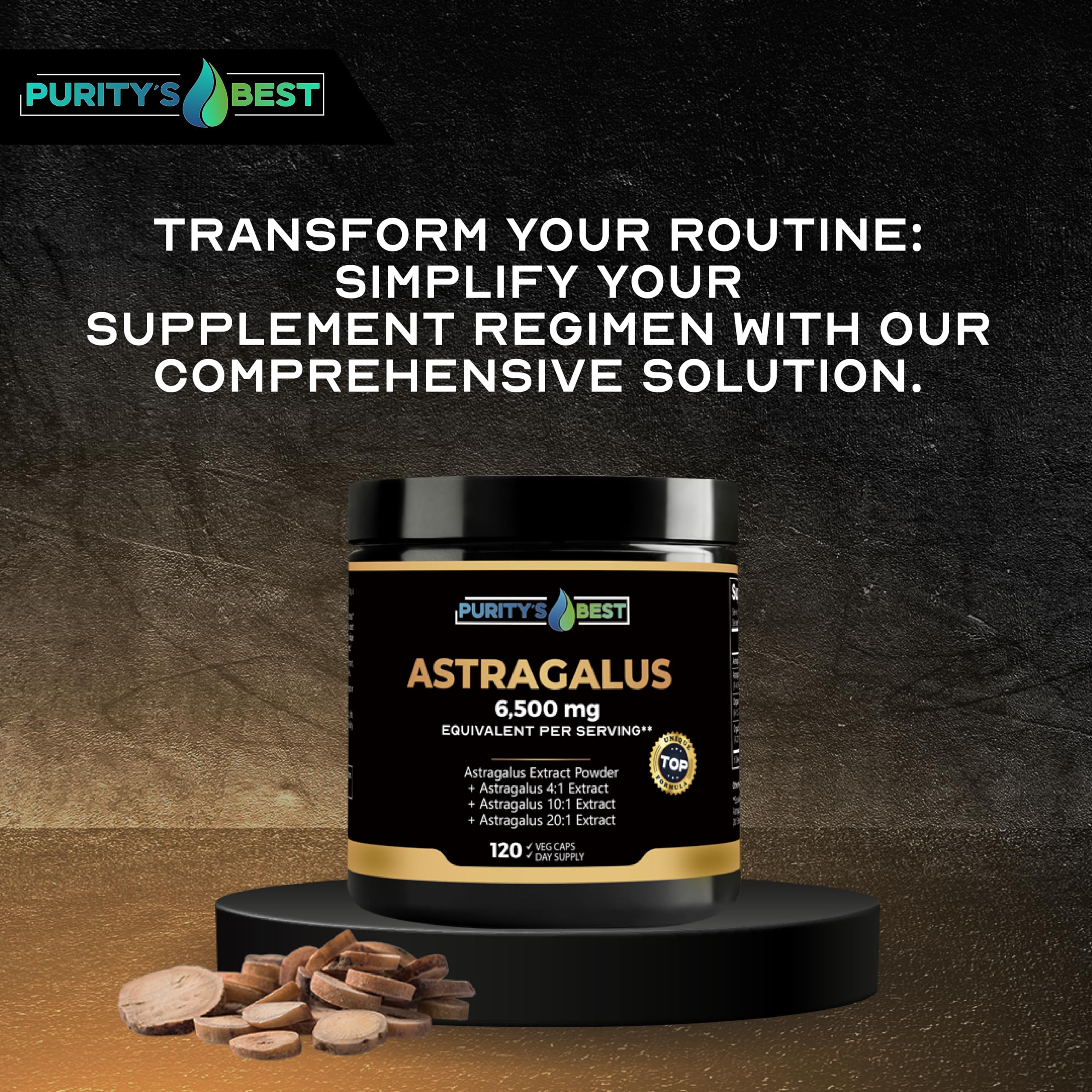 Purity`s Best astragalus 10x extract cap demonstrates enhanced blend for vitality.