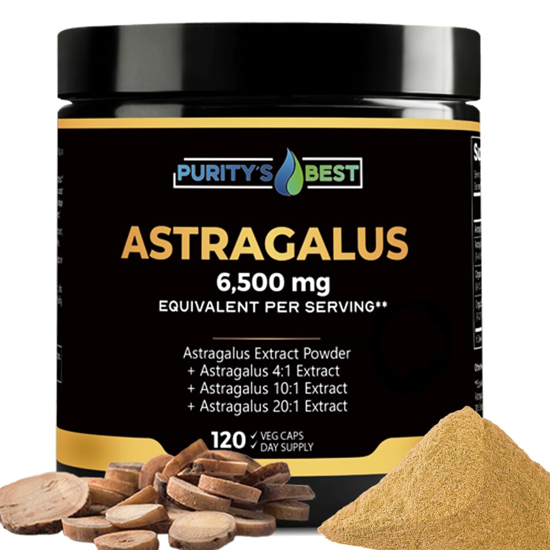 Purity`s Best astragalus root powder bottle for convenient daily immune support.