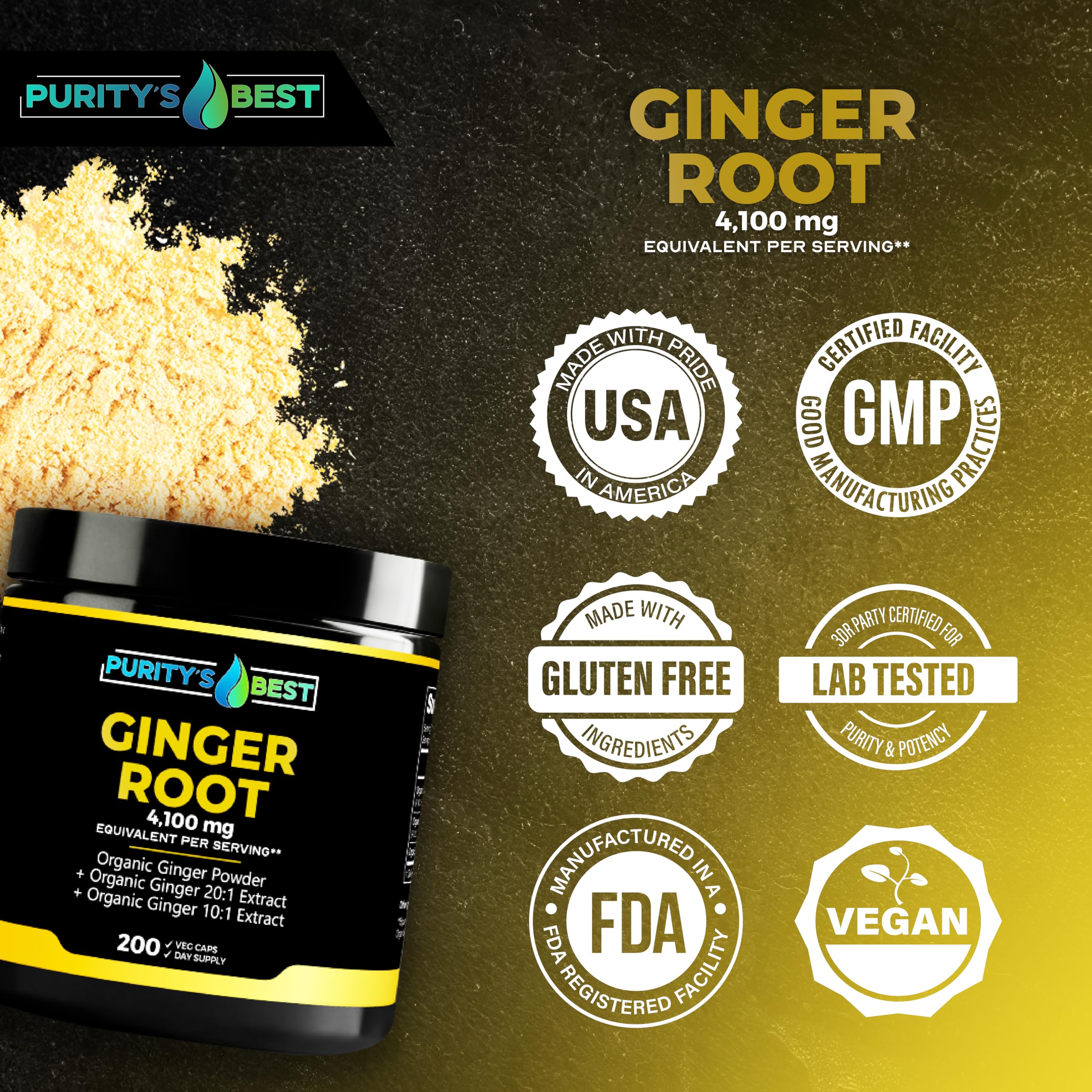 Daily-use Purity`s Best Ginger Root Capsules bottle on a shelf.