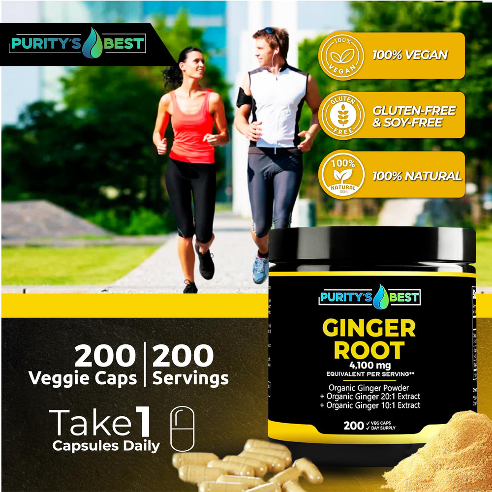 USA-made Purity`s Best Ginger Root Capsules bottle for quality assurance.