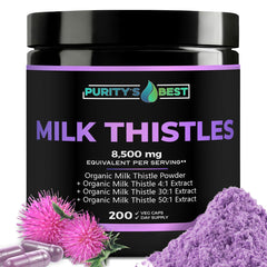 Purity`s Best Milk Thistle bottle front—premium liver support in a vegan capsule.