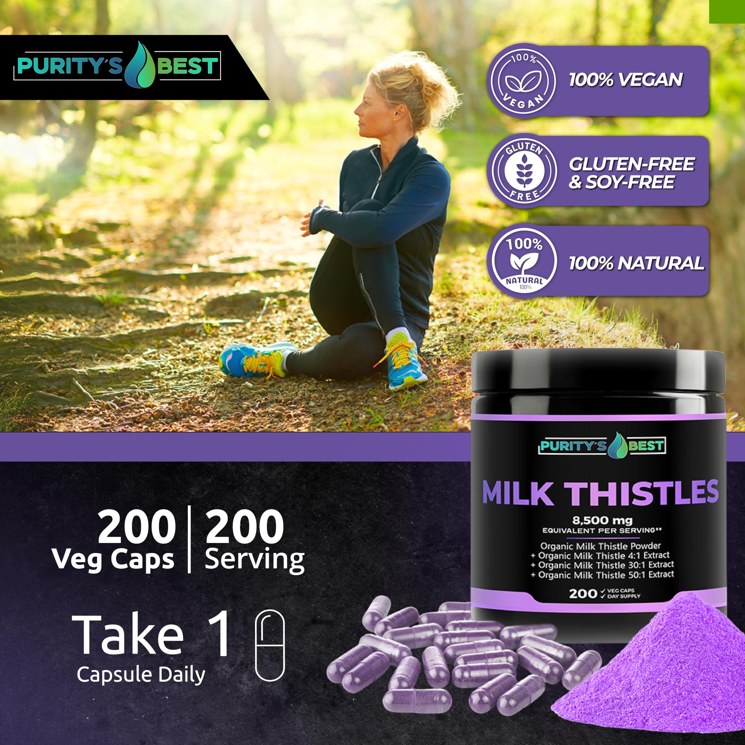 Purity`s Best plant-based ingredients—non-GMO, gluten- and dairy-free for clean wellness.