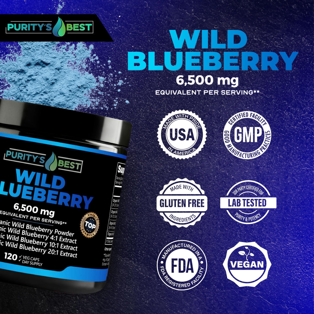 Purity’s Best Wild Blueberry Extract made in USA emphasizes purity and safety.