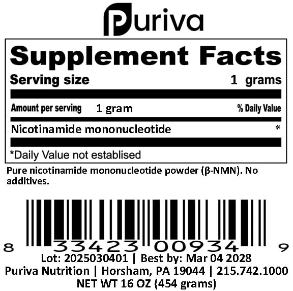 Puriva NMN powder dissolving for easy buccal or sublingual use.
