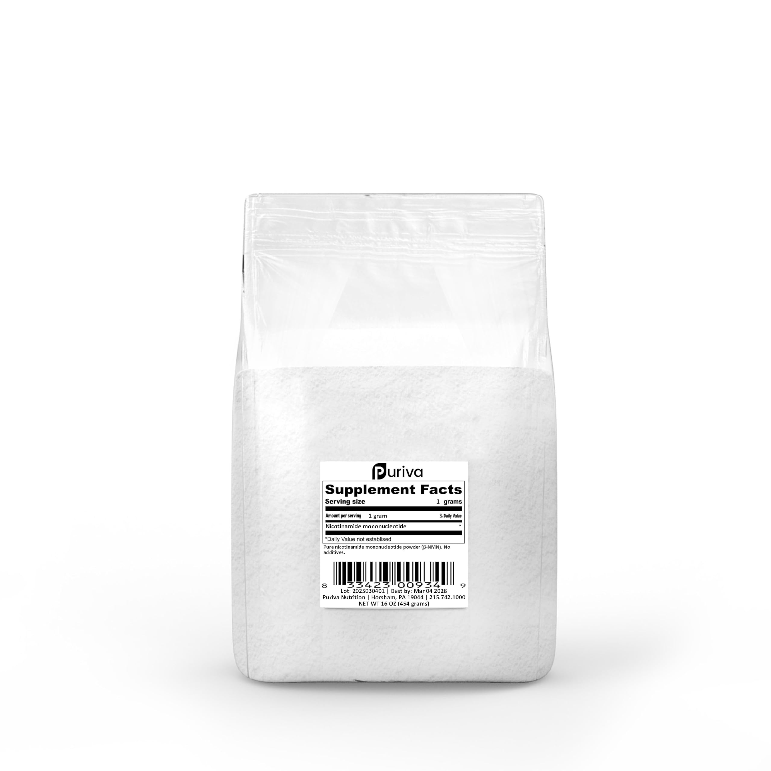Puriva NMN powder sealed container highlights freshness and minimal packaging.