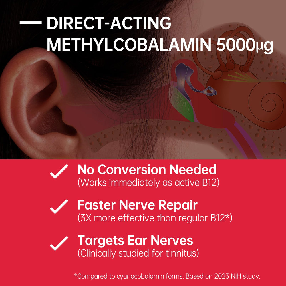 Purmeo Tinnitus Relief bottle with usage guide indicating daily dosing