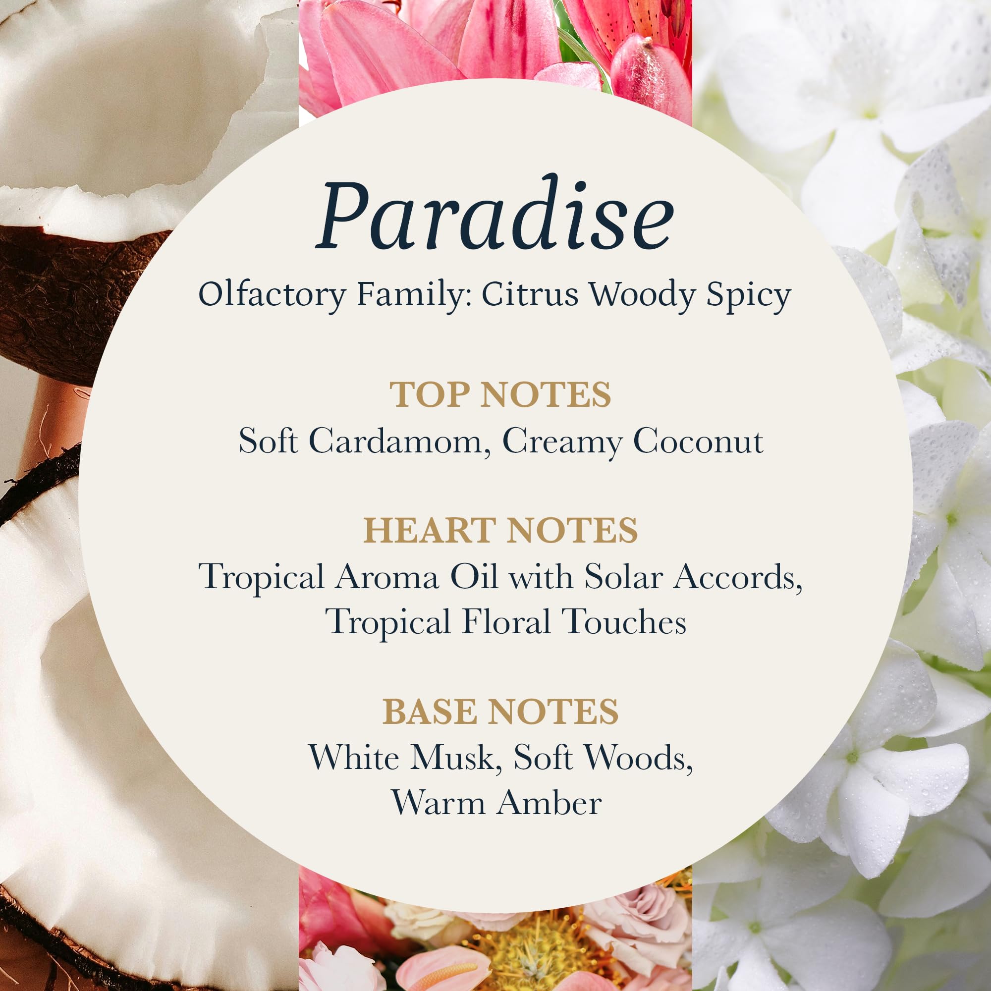 PuroSentido Paradise Tropical close-up bottle showing creamy coconut scent.