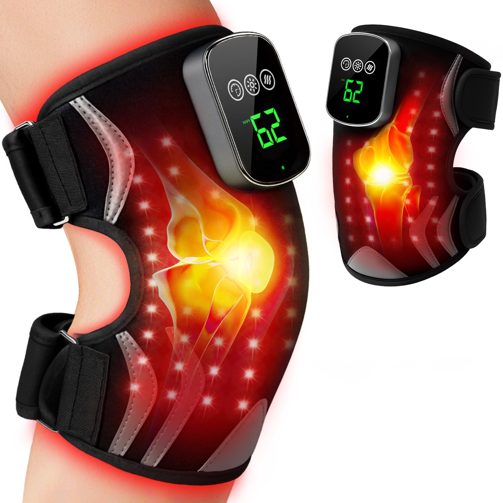 Puroth red light knee brace close-up with adjustable strap for comfort