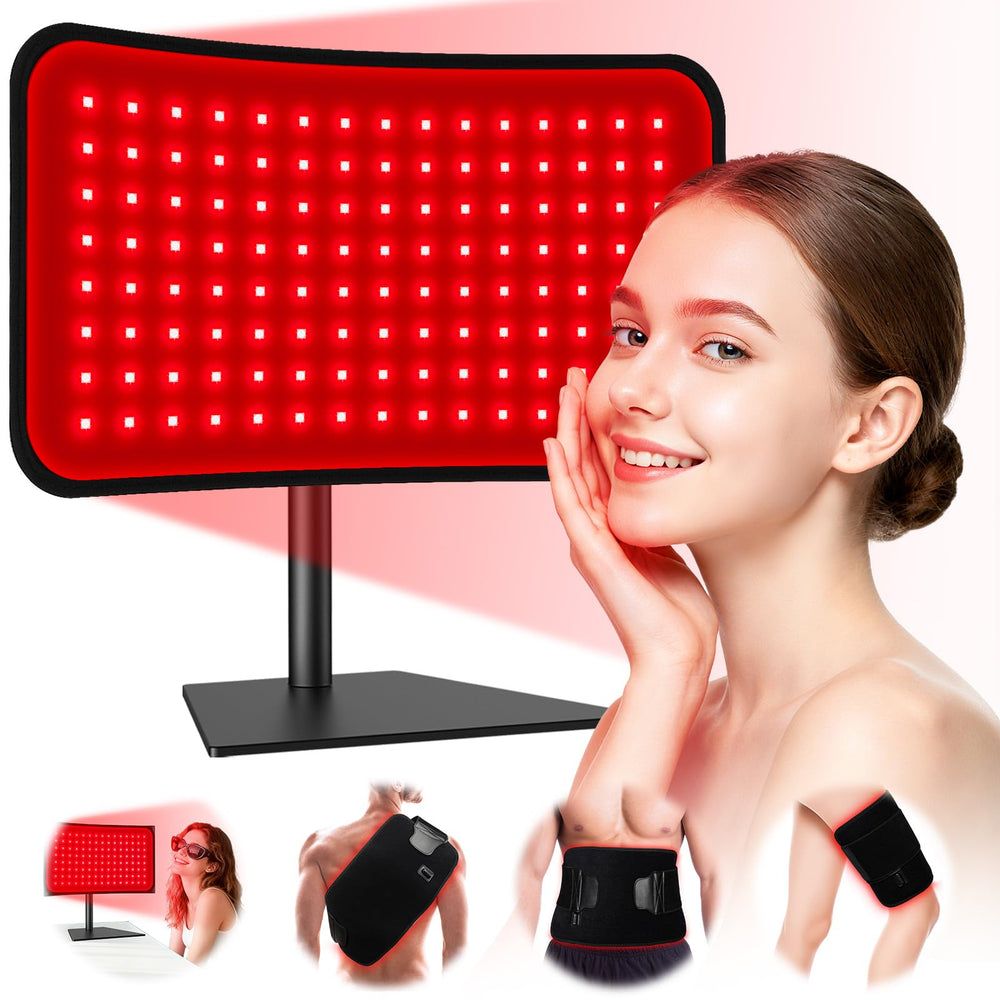 Puroth red-light panel on desk for facial and body sessions.