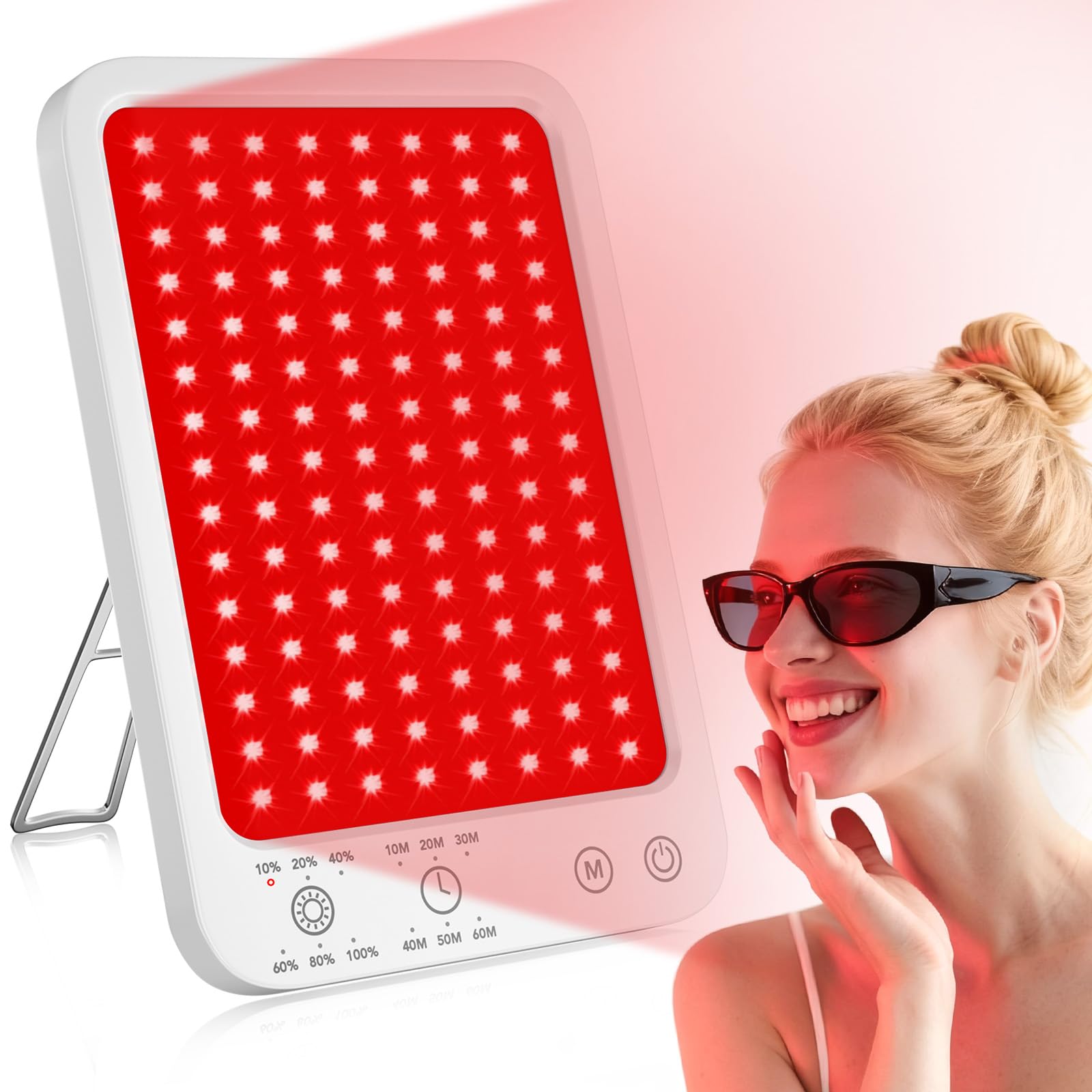Puroth red light panel on face for soothing skincare session