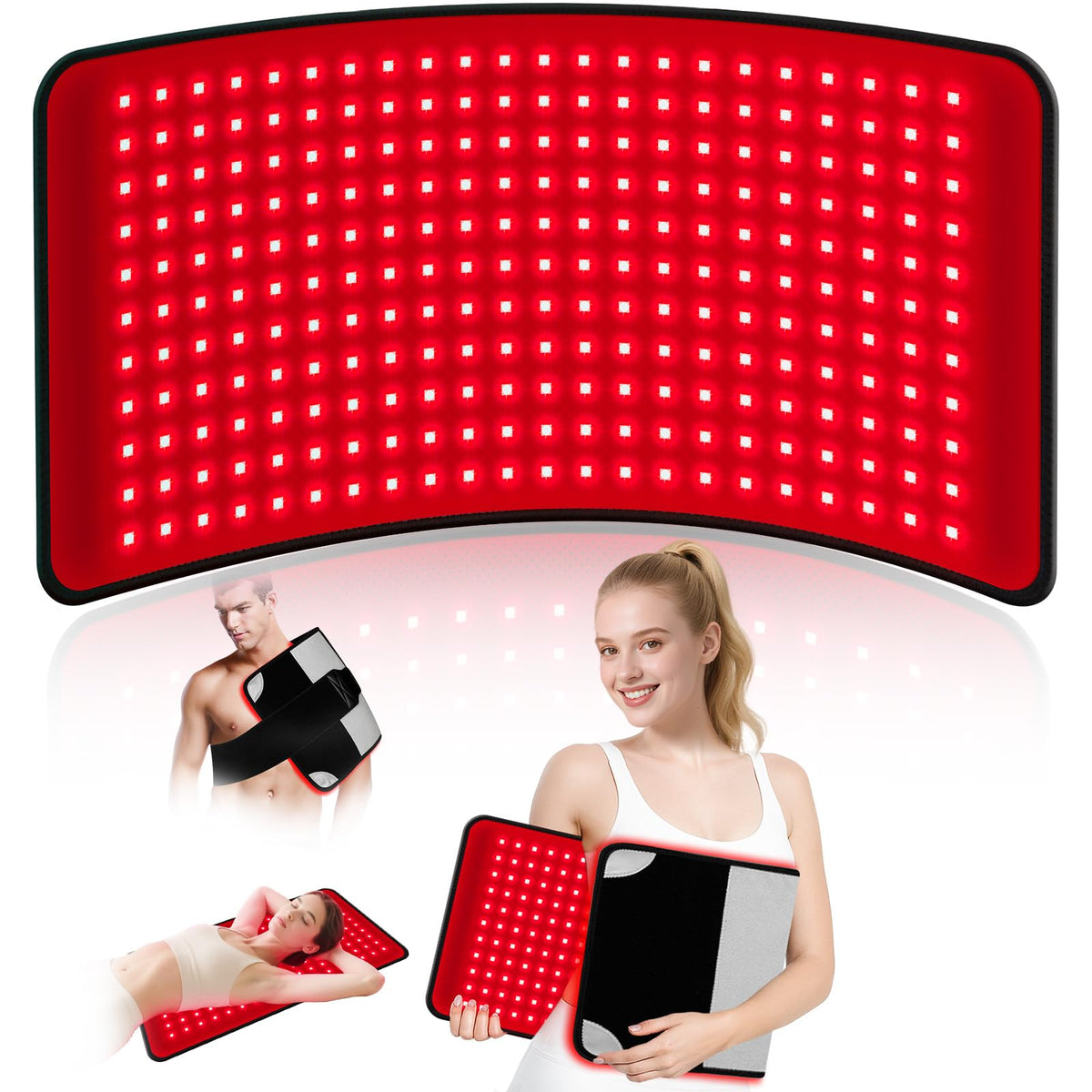 Puroth red light therapy mat placed on the back for targeted warmth and relaxation.