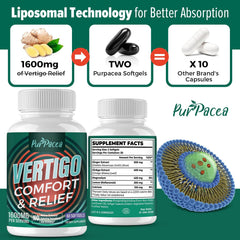 Purpacea ginger extract capsules highlighting soothing, convenient daytime comfort.