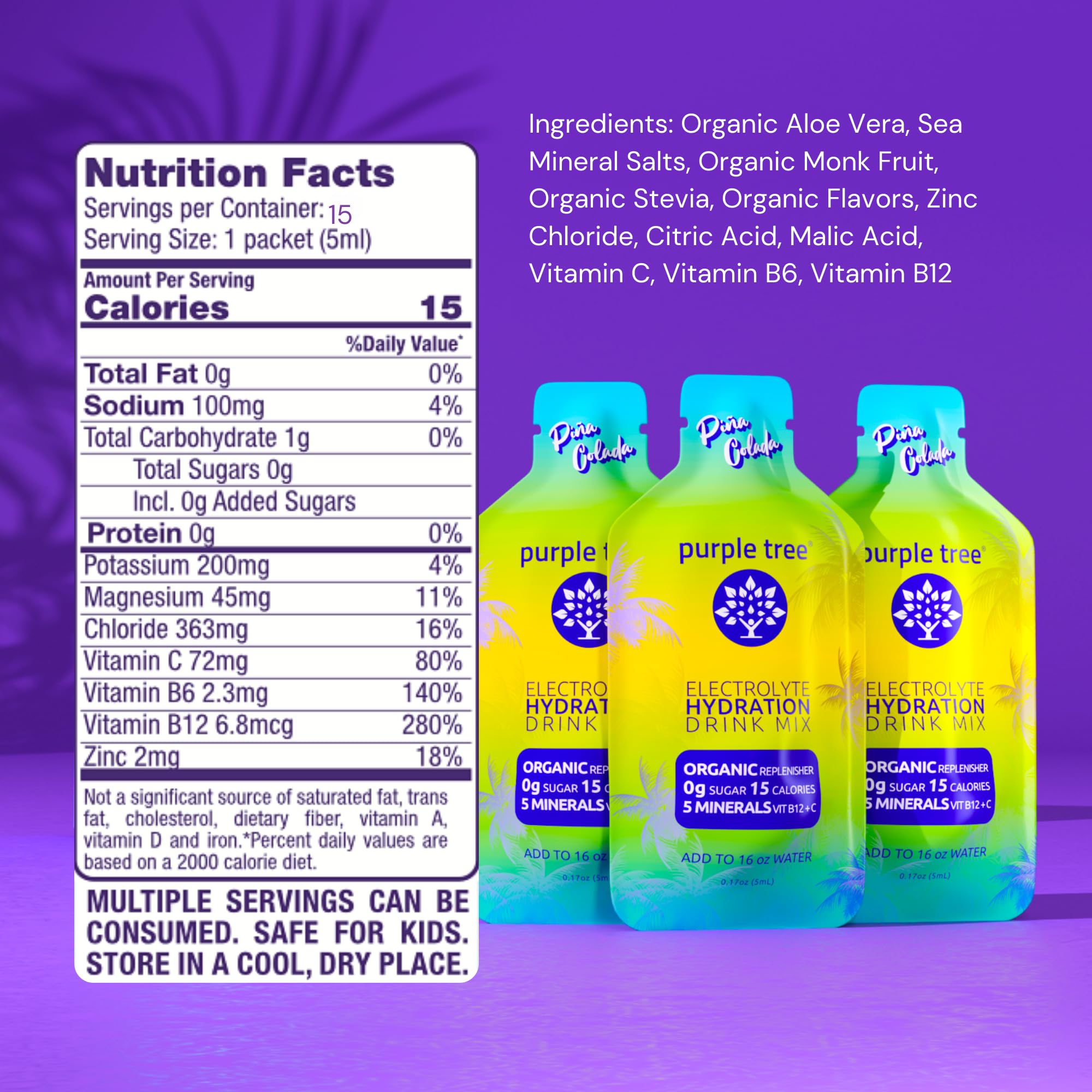 Purple Tree sparkling-water pairing for a clean, bubbly hydration experience.