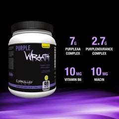 Purple Wraath lemonade powder dissolving in water demonstrating quick absorption.