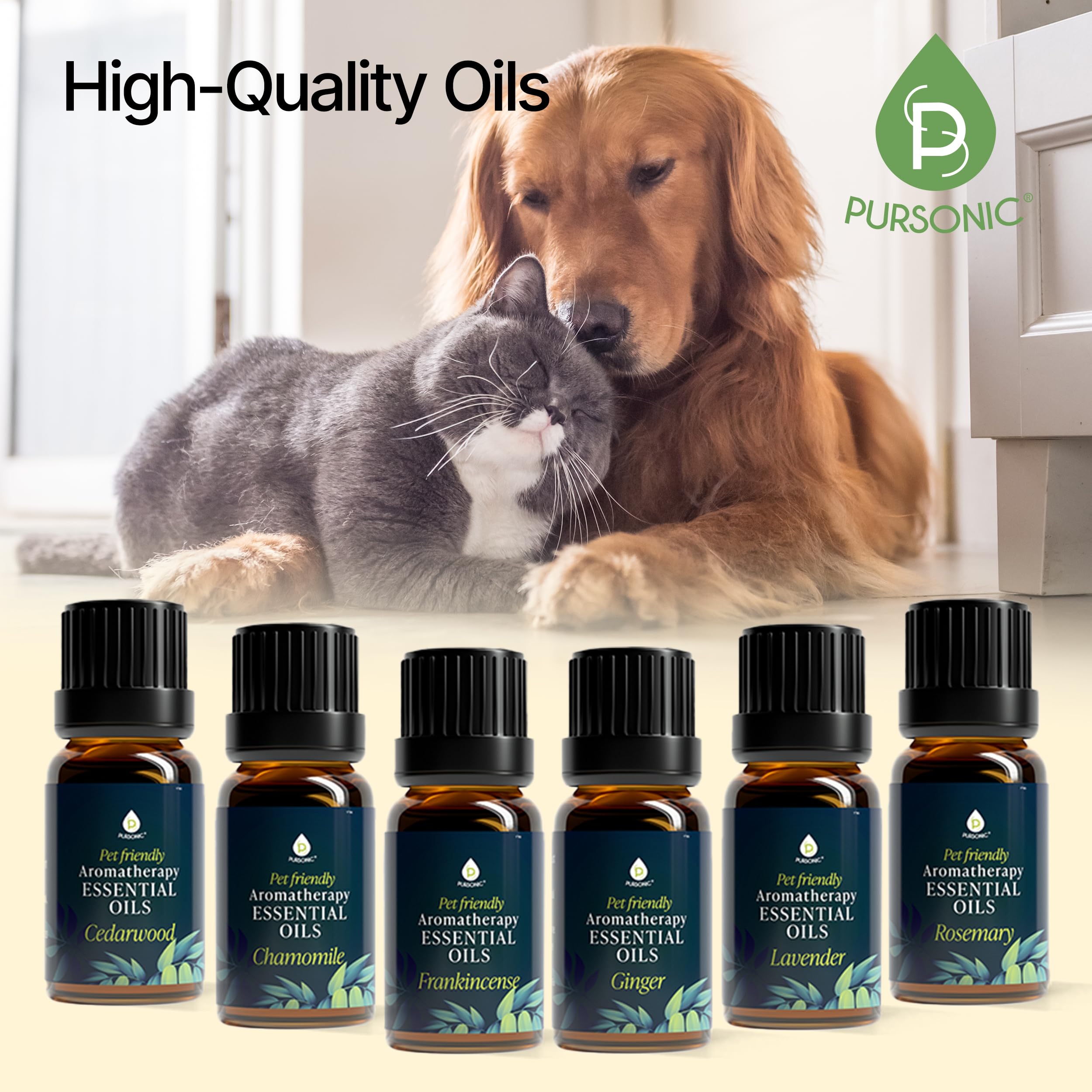 Pursonic Cedarwood oil bottle creating a calming bedding ambiance