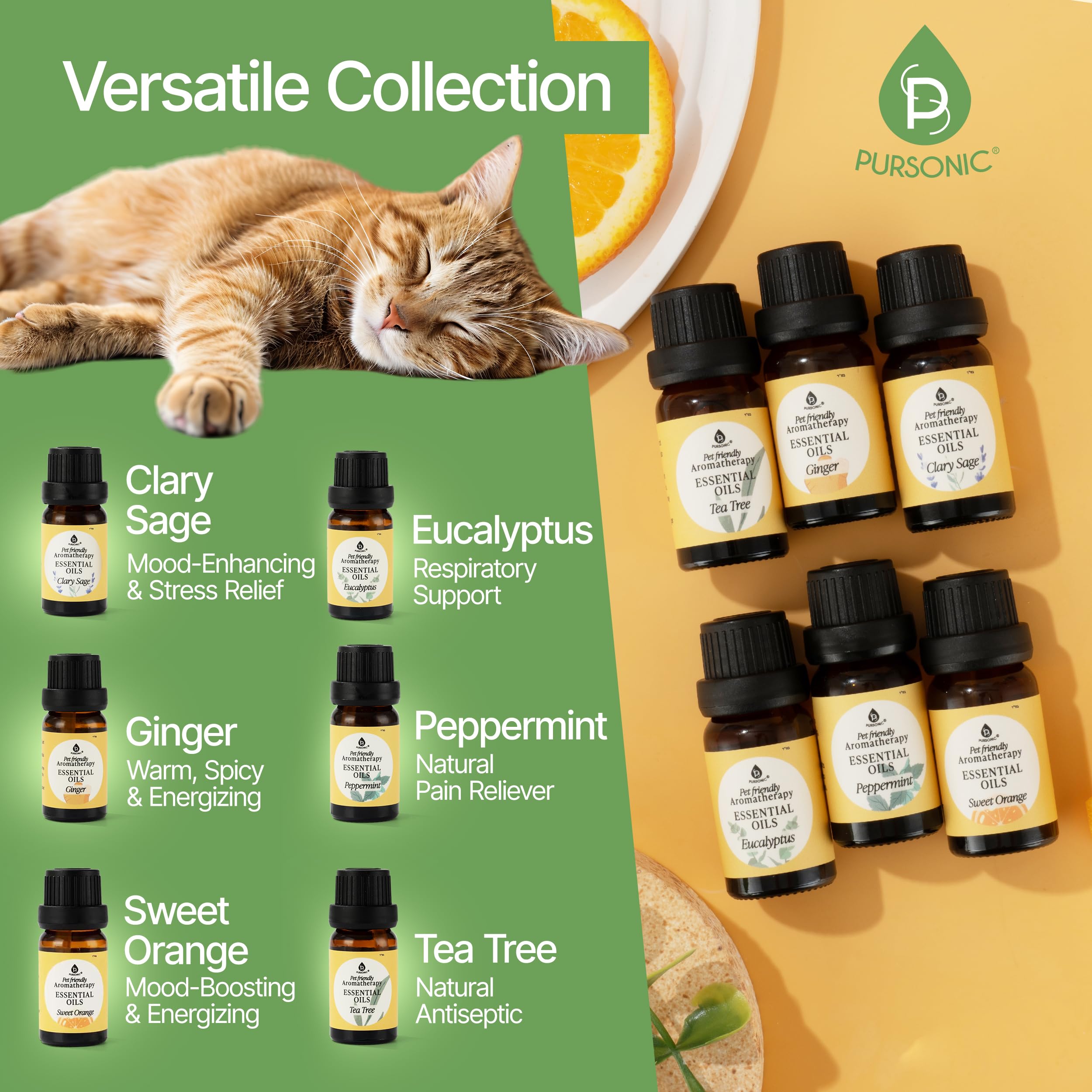 Pursonic Pet-Friendly Aromatherapy Oils Peppermint bottle for refreshing focus.