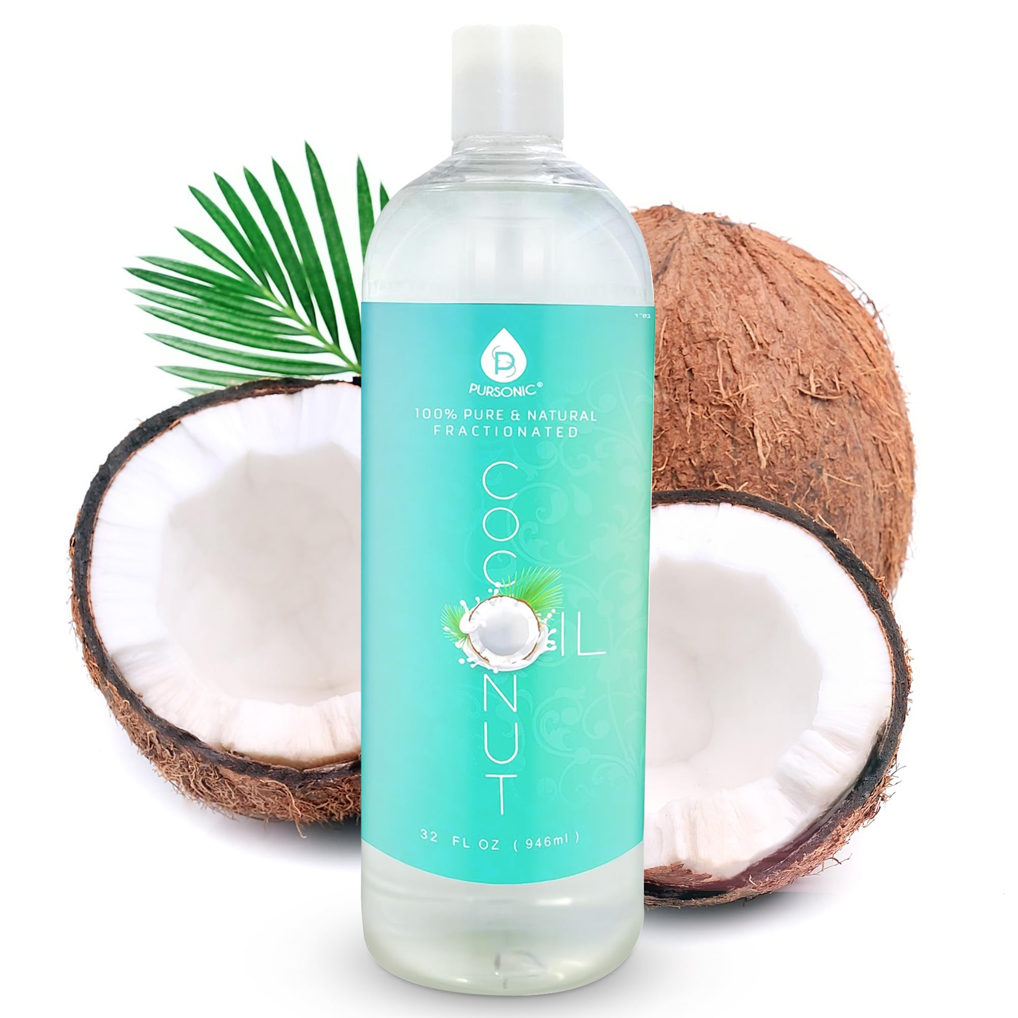 Pursonic Pure Unscented Fractionated Coconut Oil 32oz bottle for lightweight skin hydration