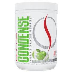 Purus Labs Condense tub front showing 40 servings for convenient pre-workout fueling.