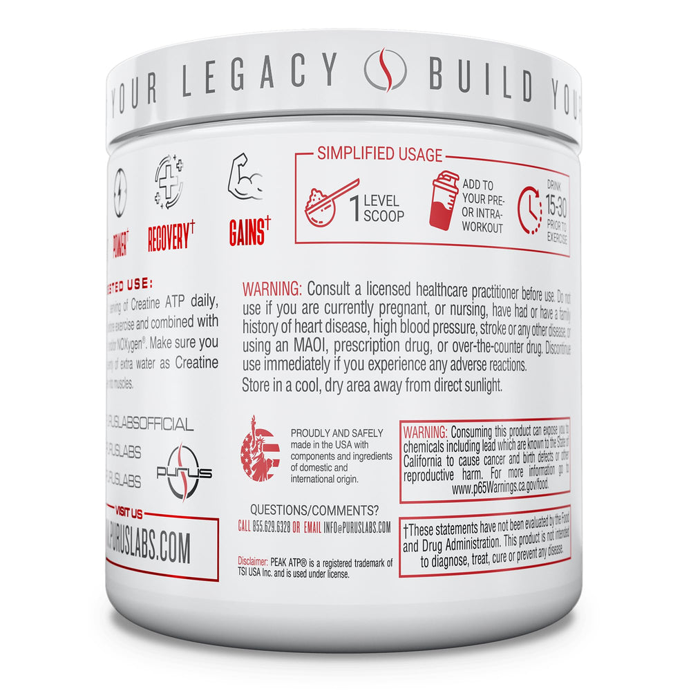Purus Labs Creatine ATP with Condense and NOXygen stack demonstrates training support
