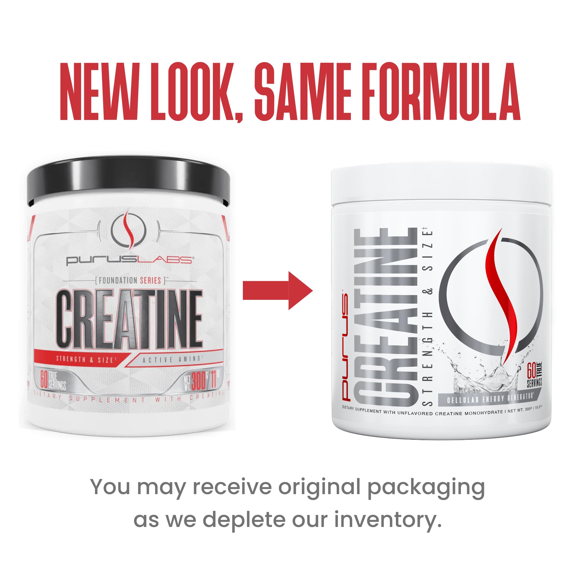Purus Labs Foundation Creatine Powder tub shows ingredients and micronized texture for easier digestion.