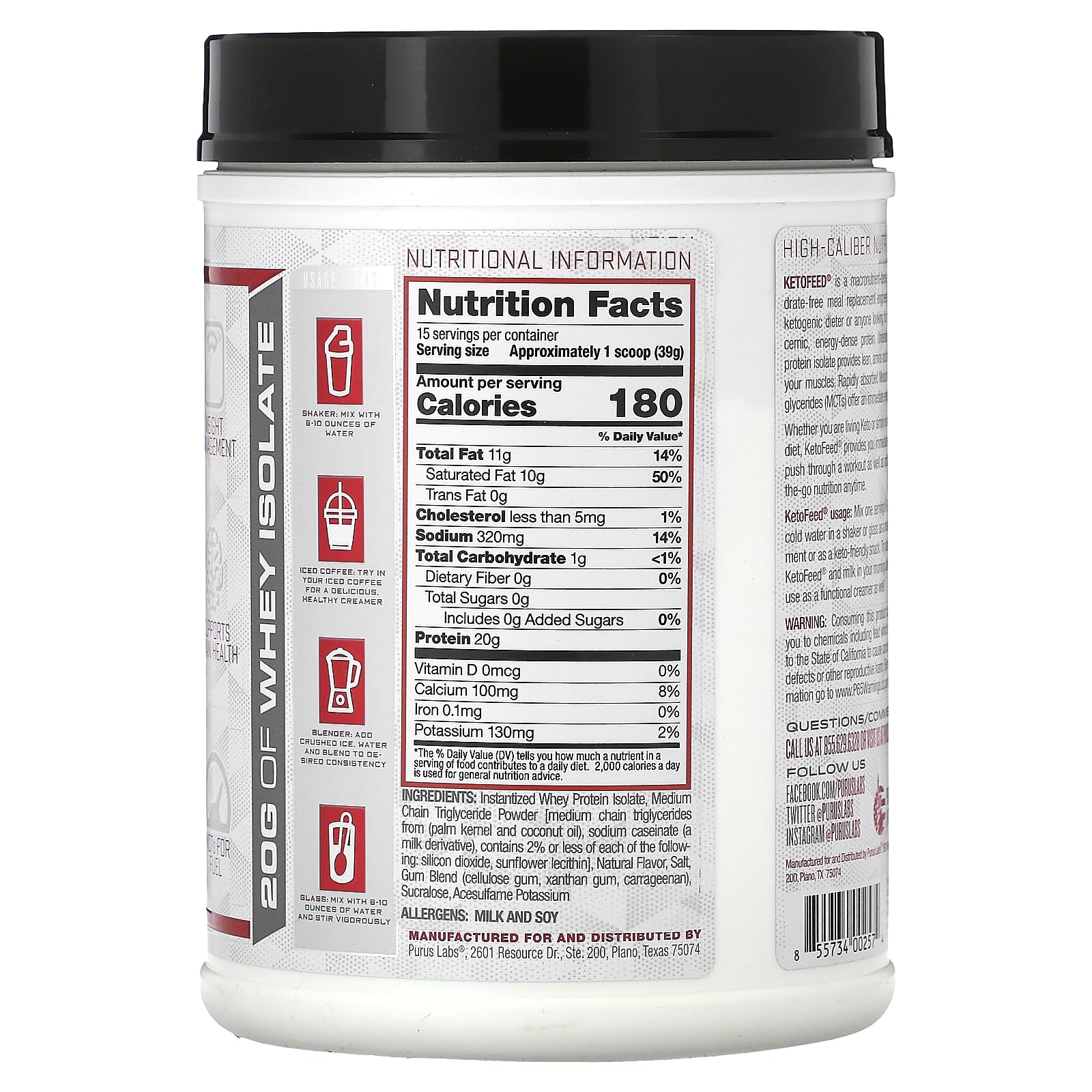 Purus Labs KetoFeed Protein shake glass with Salted Vanilla Caramel, convenient meal replacement.