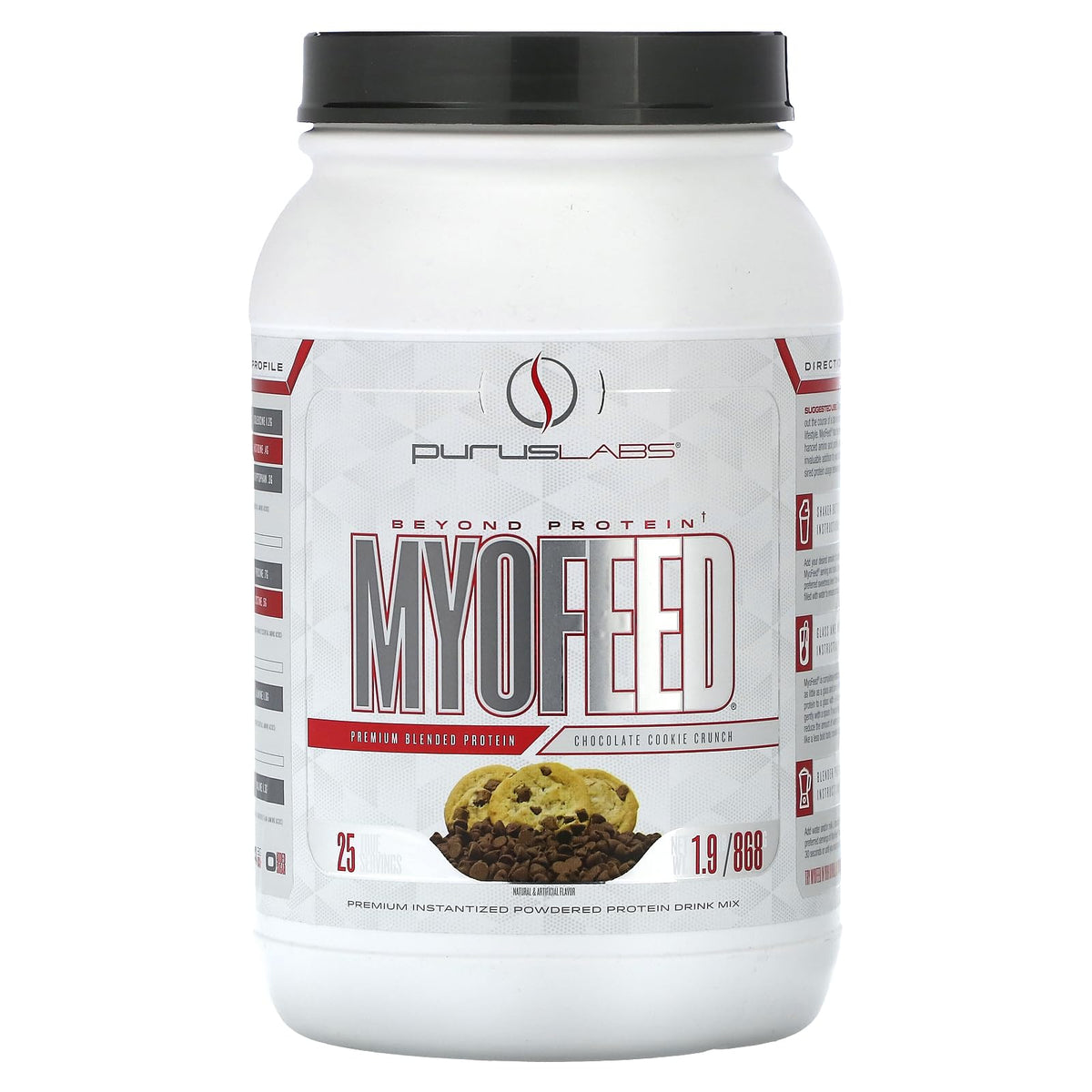 Purus Labs MyoFeed protein bottle in Chocolate Cookie Crunch flavor for post-workout recovery