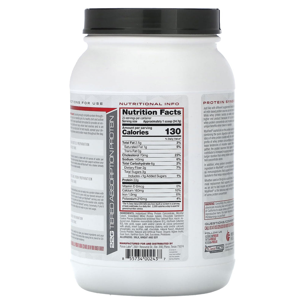 Purus Labs MyoFeed shake with Chocolate Cookie Crunch for quick protein intake