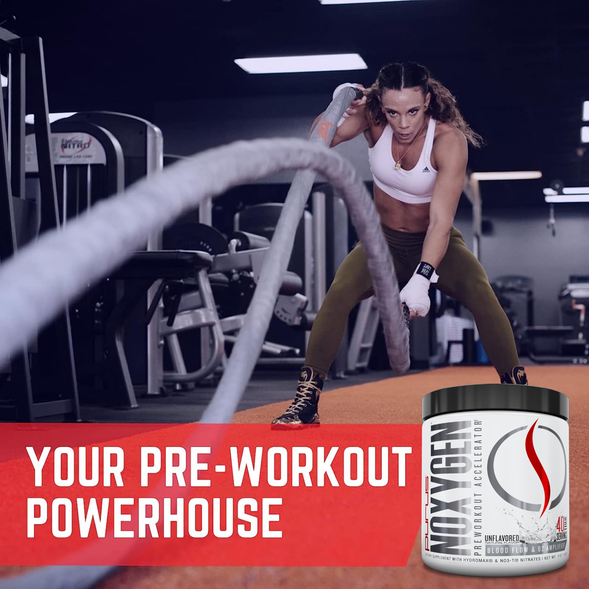 Purus Labs NOXYGEN powder packaging on shelf for travel and storage.