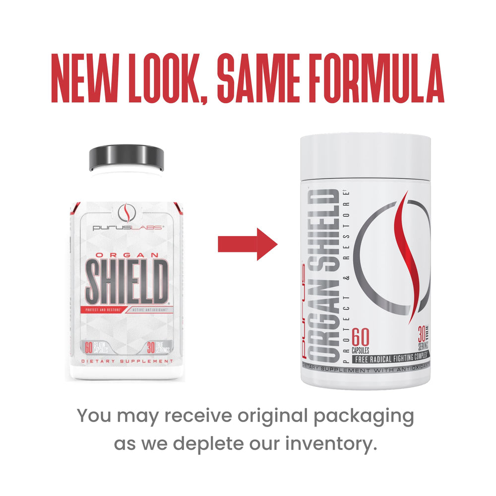Purus Labs Organ Shield capsules close-up showing daily antioxidant formula