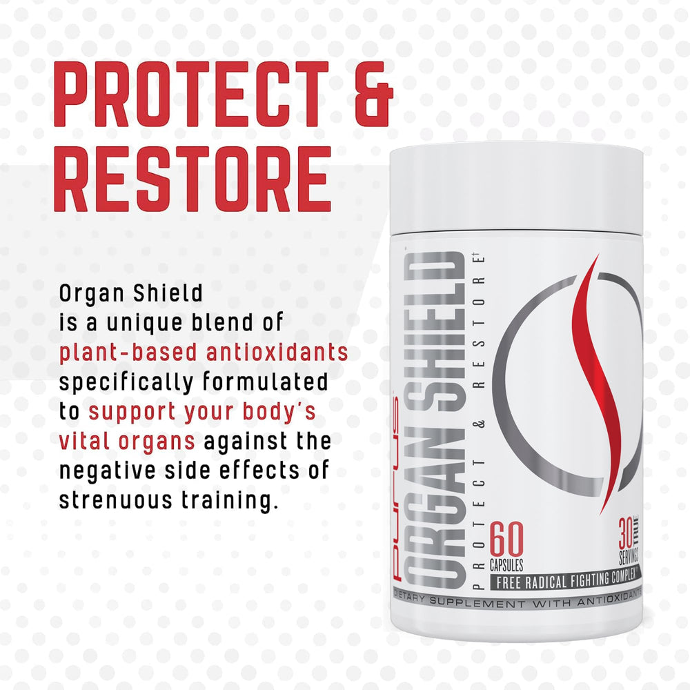 Purus Labs Organ Shield bottle on a workout setup for daily recovery