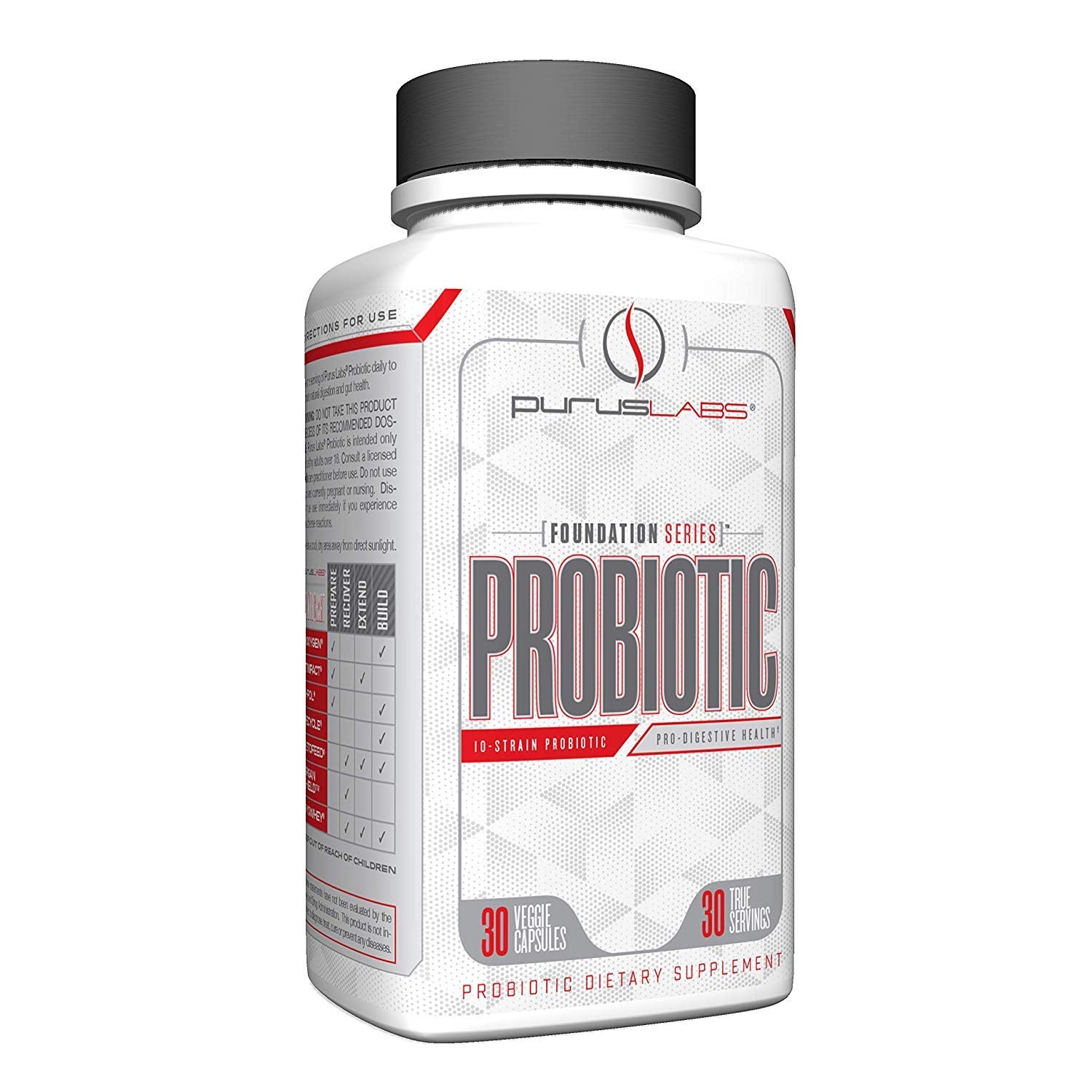 Purus Labs Probiotic Capsules bottle front view for daily digestive support.