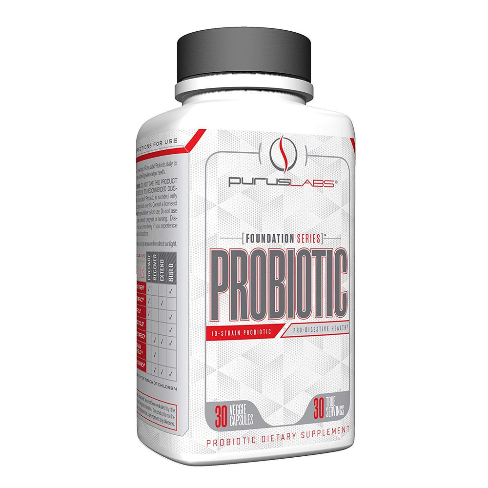 Purus Labs Probiotic Capsules bottle front view for daily digestive support.